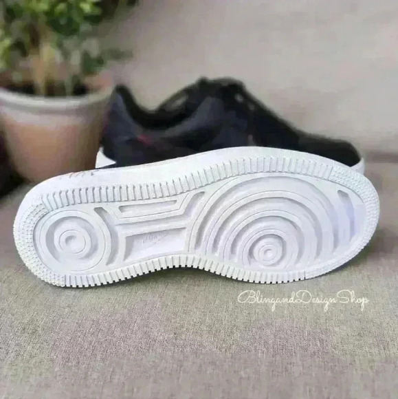 Womens Bling Nike Air Force 1 PLT.AF.ORM Black White Shoes Custom with Crystals - Picture 9 of 10